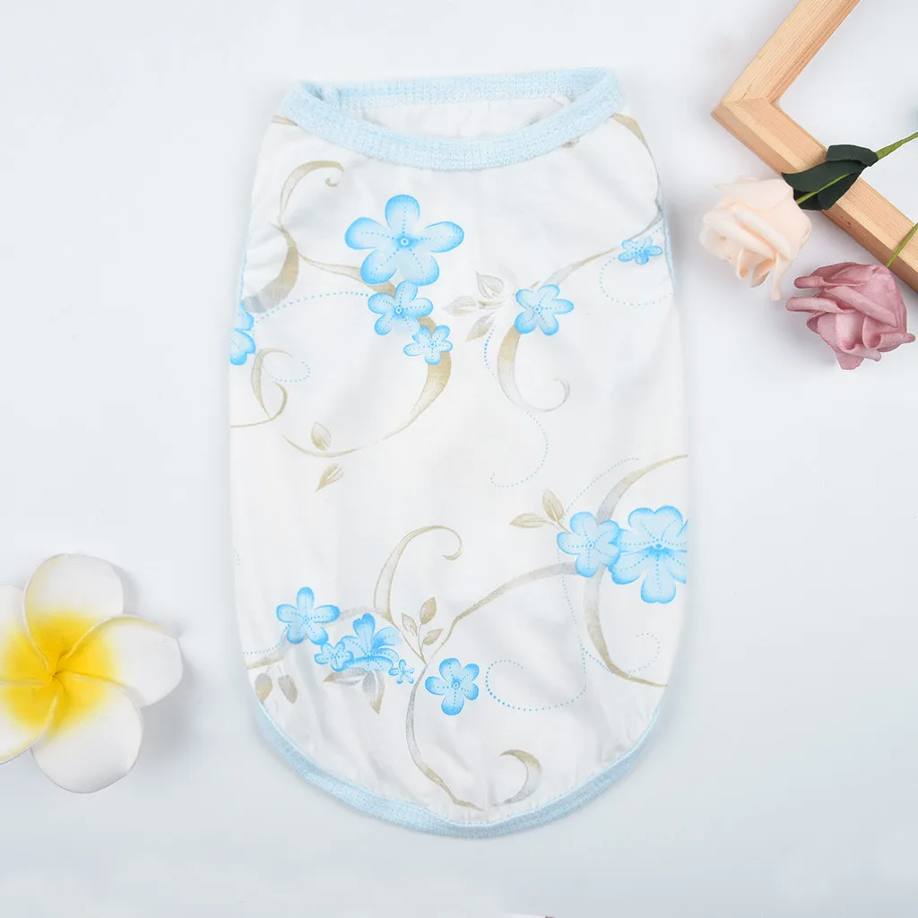 Transer собак Футболка голубого цвета модная с цветочным узором ПЭТ жилет летние