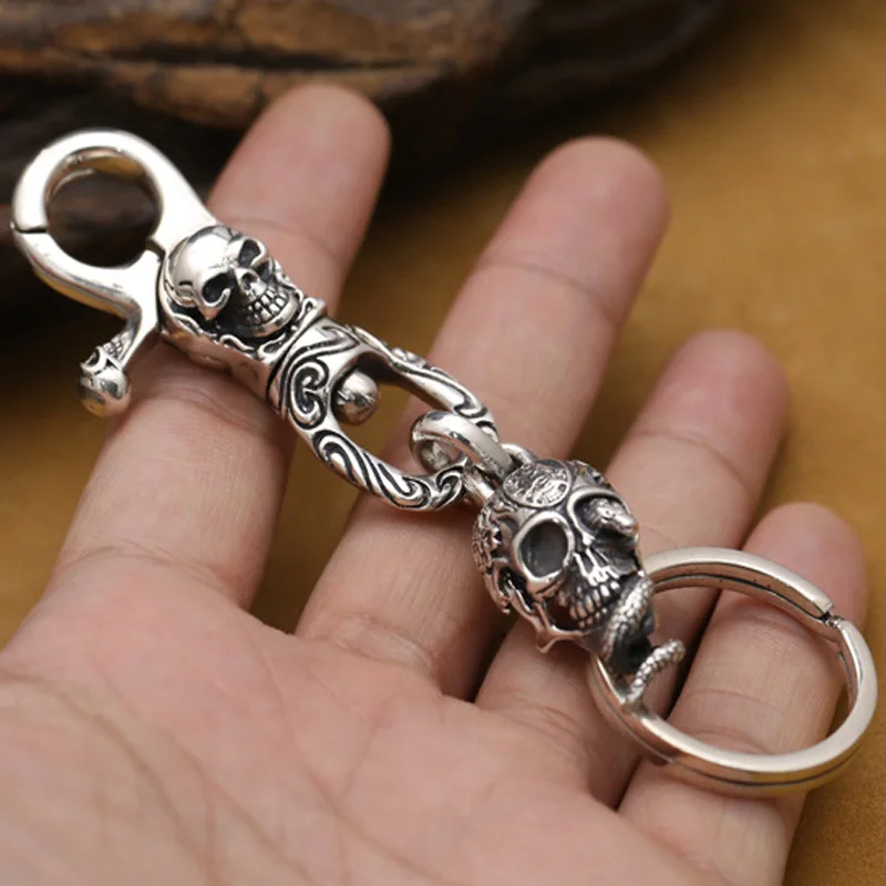 100% Искусственный серебряный цвет Байкерский ретро брелок для ключей кольцо