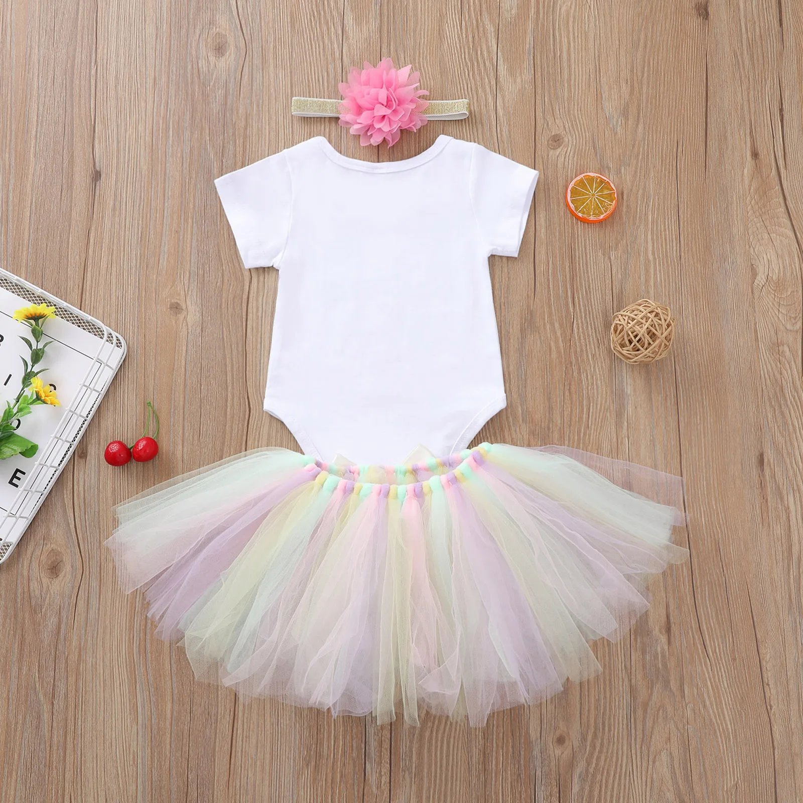 

Pudcoco 0-24M Toddler Baby Girl 3Pcs Set My First Easter Letter Print Eggs Short Sleeve Bodysuit+Colorful Mesh Skirt+Headband