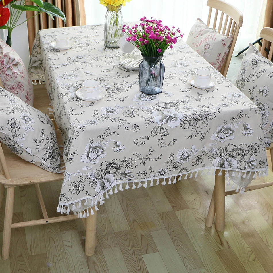 Custom Size Flower Pattern Tablecloth Cotton Linen Blend Rectangular Dining Table Cover Buffet Parties and Camping Decoration | Дом и сад
