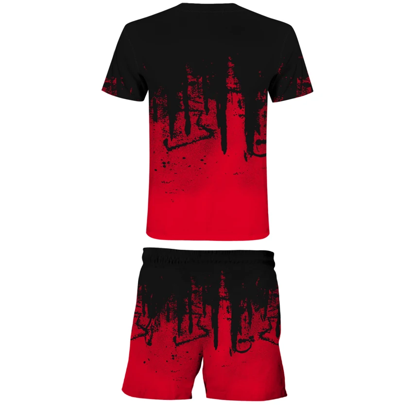 

2021 Brand New 3D Ink Splashing Digital Printing Tracksuit Summer Thin Men's And Women's Sportswear Suit 2 Piece T-shirt+Shorts