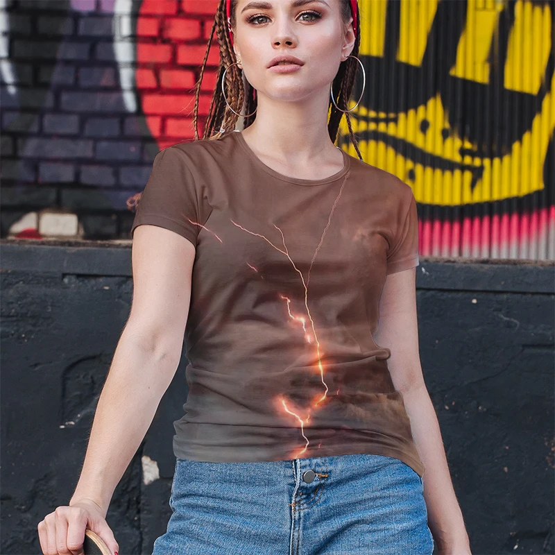 

Lightning Cool Original Design Sense 3D Printed T-shirt Female Harajuku Breathable Soft Summer Short-sleeved Female