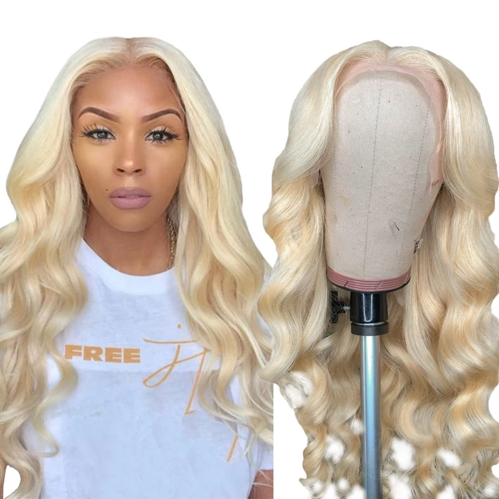613 Blonde Lace Front Human Hair Wig Pre Plucked 13x1 T Part Brazilian Remy Wigs For Women 30 Inch Body Wave Frontal | Шиньоны и парики