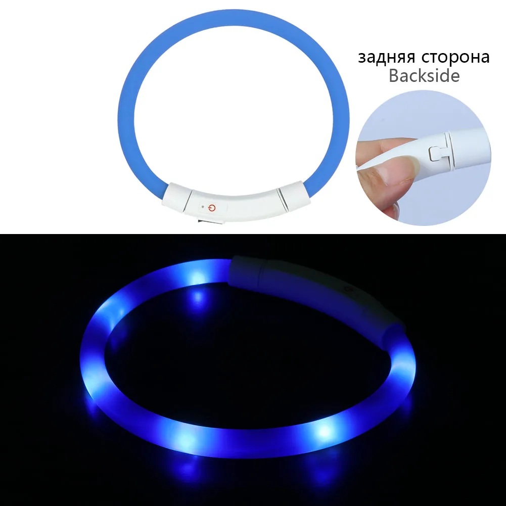 Usb зарядка Регулируемый ошейник для собак светодиодный перезаряжаемый ночной мигающий светящийся ошейник для собак пластиковый однотонный ошейник для собак - Цвет: Buckle Blue B