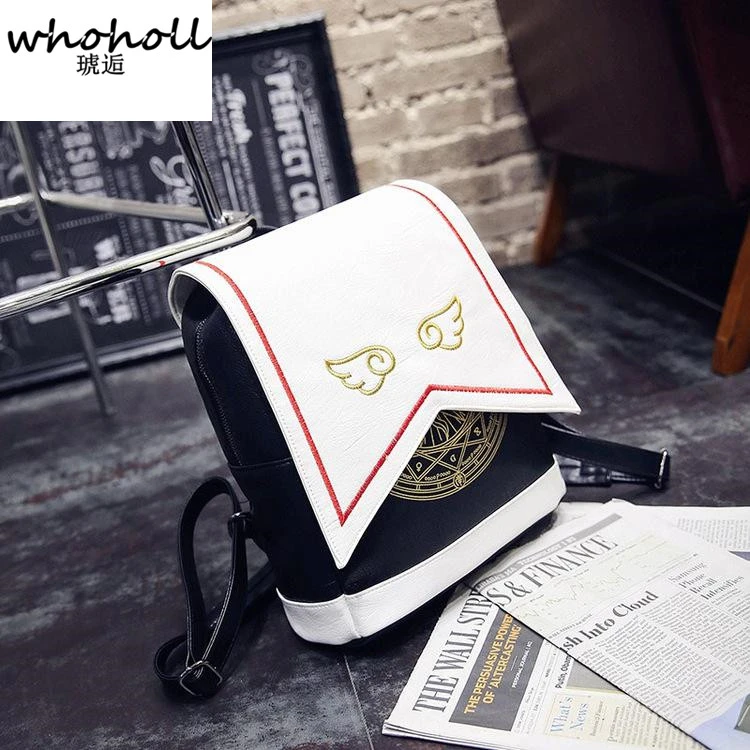 Kawaii Рюкзак PU женский рюкзак с крыльями ангела аниме карты Captor Sakura мини Cardcaptor Sakura печать Школьные Сумки Sac 8446