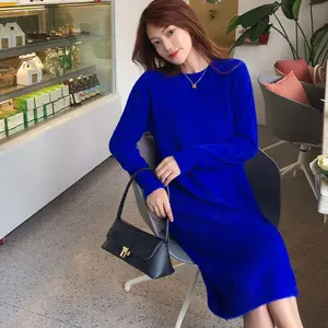 Women 2022 Autumn Winter Solid O-neck Knitted Dress Female Midi Long Knit Straight Dresses Ladies Casual Loose Femme Vestido J85