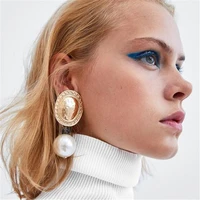 european american new womens fashion jewelry pearl metal earrings exaggerated big retro bohemian earrings