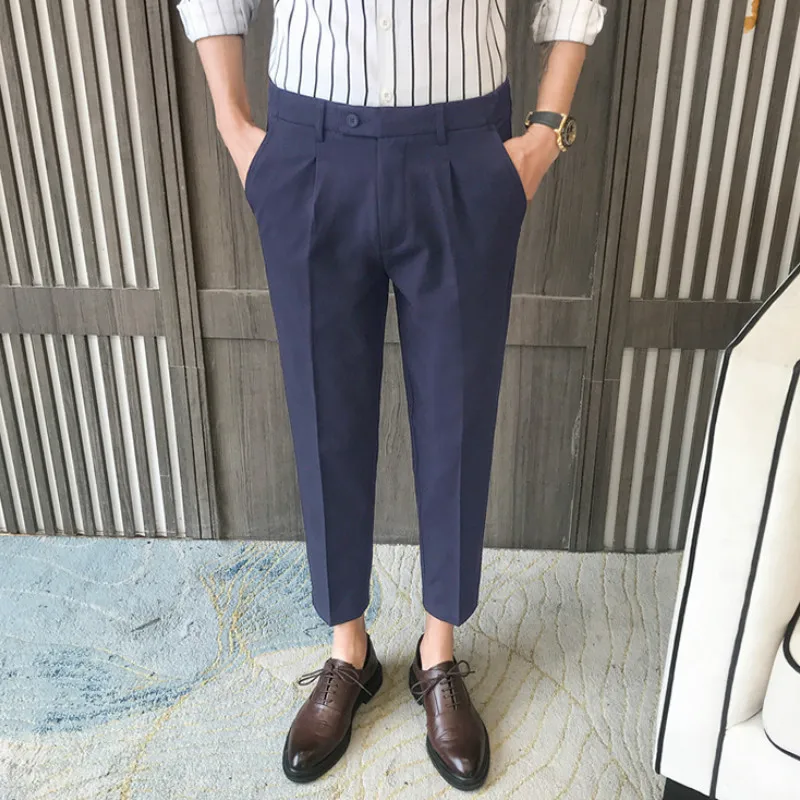 

Pants 2021 Casual Men Formal Business Dress Suit Pants Ankle Length Office Social Trousers Wedding Streetwear Pantalon Homme