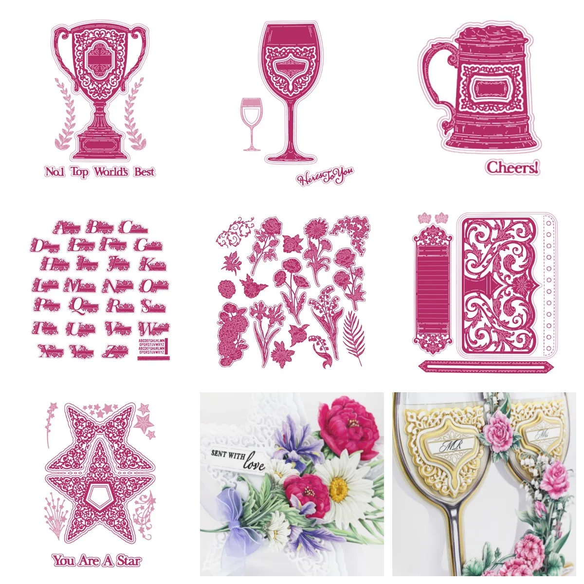 

Trophy Tankard Star Custom Alphabet Collection Notes Flower Metal Cutting Dies Scrapbook Decoration Template DIY Card 2021 NEW