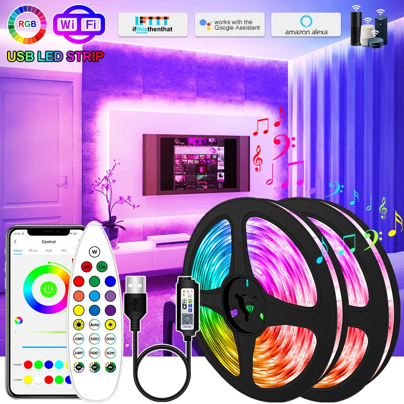 USB LED strip Light RGB 5050 Wifi Infrared Bluetooth Control Flexible With Diode DC 5V TV Backlight Suitable For Home | Лампы и