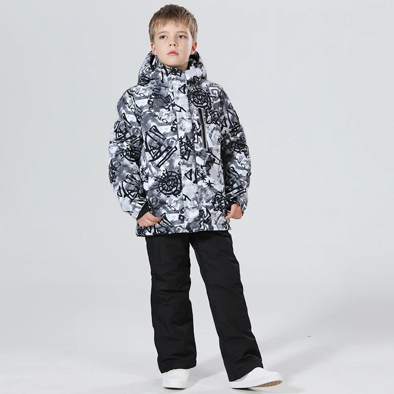 black set Лыжный костюм s для детей; зимний костюм для мальчиков; лыжный костюм для девочек лыжный костюм сноуборд лыжный костюм для девочки лыжный костюм зимние штаны лыжи лыжные штаны сноуборд сноубординг горнолыжный костюм - Цвет: black set