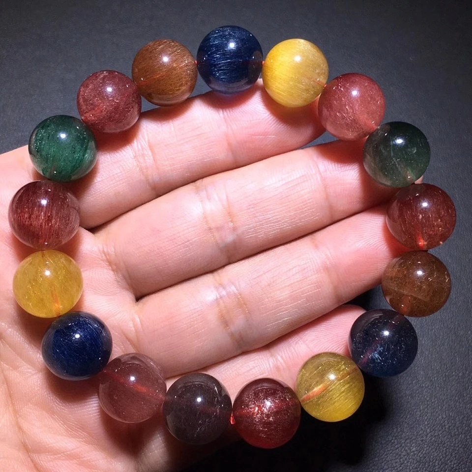 Натуральный красочный рутилированный кварцевый браслет 12 2 мм золотой медный