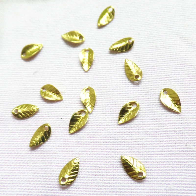 20Pcs Wholesale Gold Colour 4x7MM  Leaf Charm Pendants DIY Brass Floating Charms for Jewelry Making Accessories Lead Nickel Free