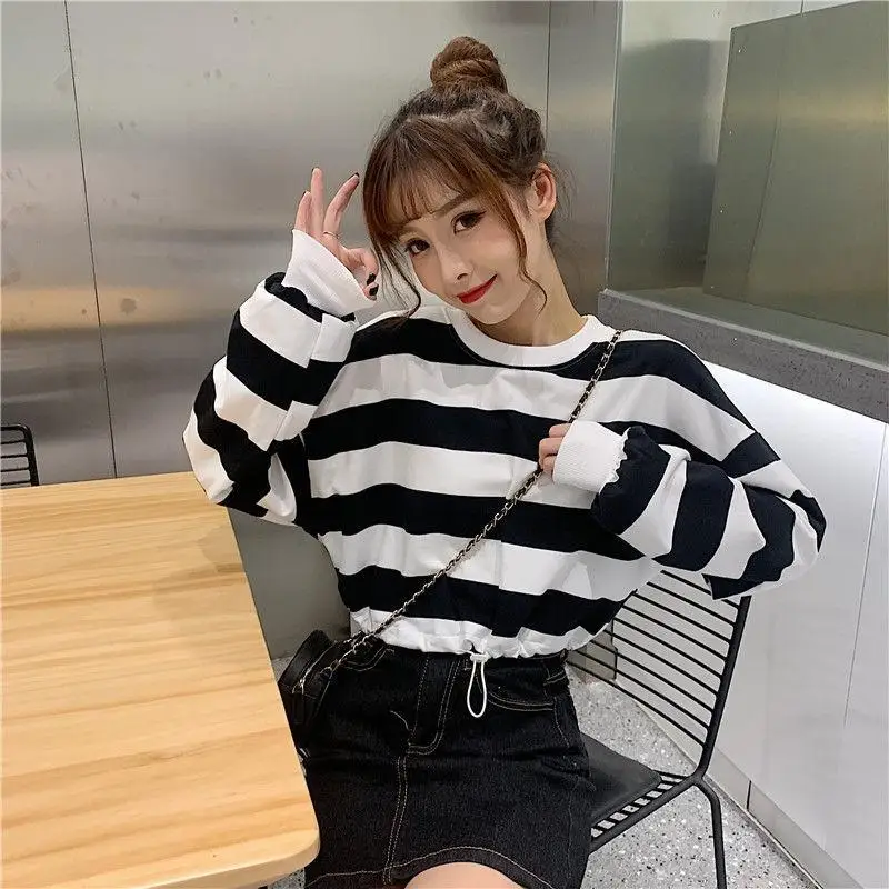 

Long Sleeve T-shirts Women Spring Striped Loose 2XL Fashion Korean Street Wear Students Womens Tops Casual All-match Autumn Chic