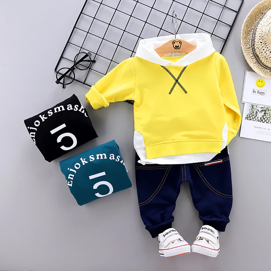 

2020 New Boys Clothing Outwear Leisure Letter Cotton Hooded Spring Autumn Children Long Sleeve Clothes 2Pcs Kids Costume