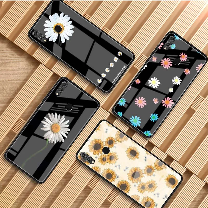 Желтый цветок маленькая Маргаритка sunflowe DIY Роскошный чехол из закаленного стекла