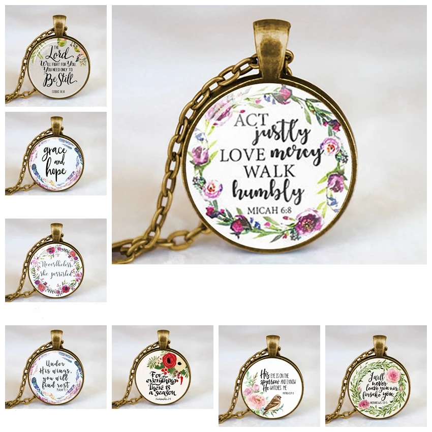 Античная бронза ручная работа Библия дневное стекло купол ожерелье Писание