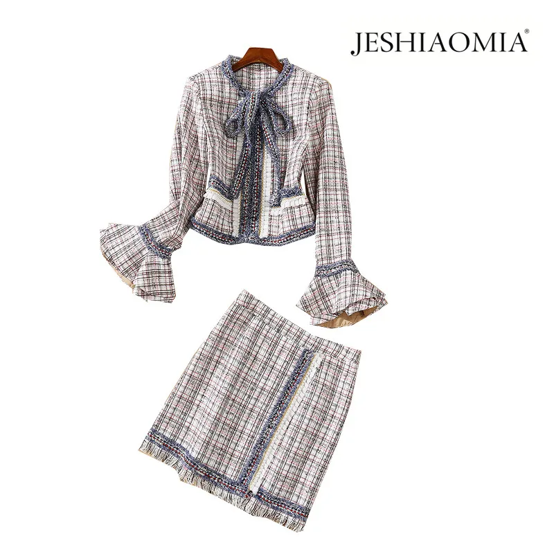 Женский твидовый костюм с жакетом и юбкой осень 2020 | Женская одежда