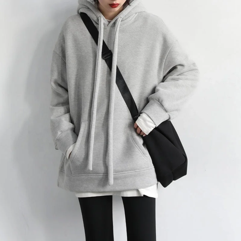 

Blank Plain Solid Color Cotton Fleece Winter Warm Women Oversized Long Hoodie