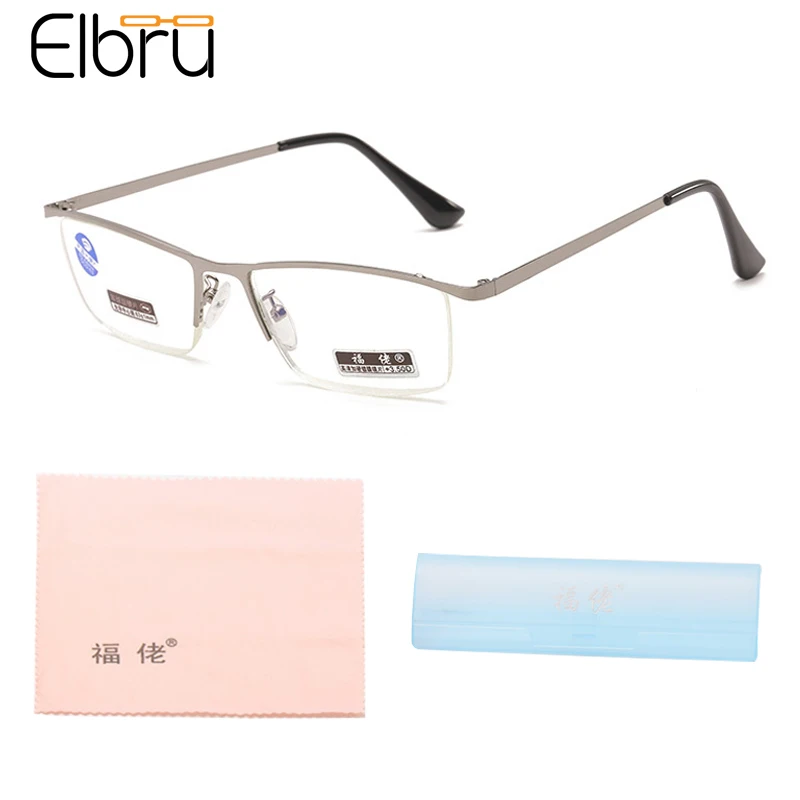 

Elbru Fashion Square Anti Blue Light Reading Glasses Metal Half Frame Clear Presbyopia Eyeglasses With Box Diopters +1.0 to+4.0