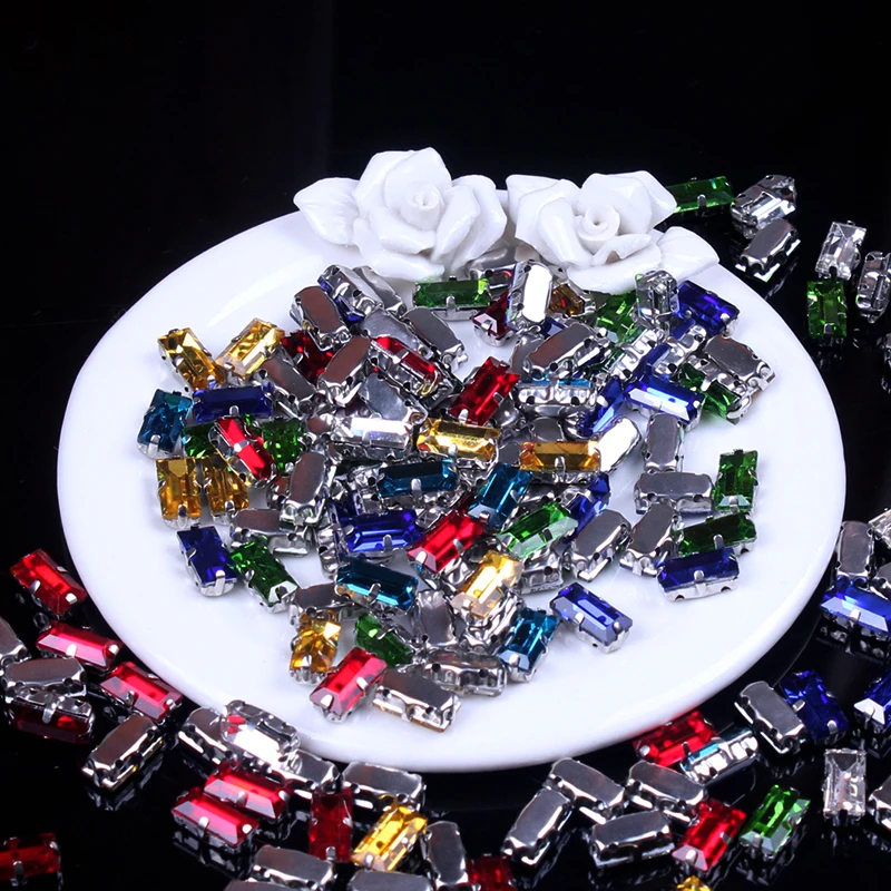 AB Стразы кристаллы для рукоделия прямоугольник с серебряным креплением