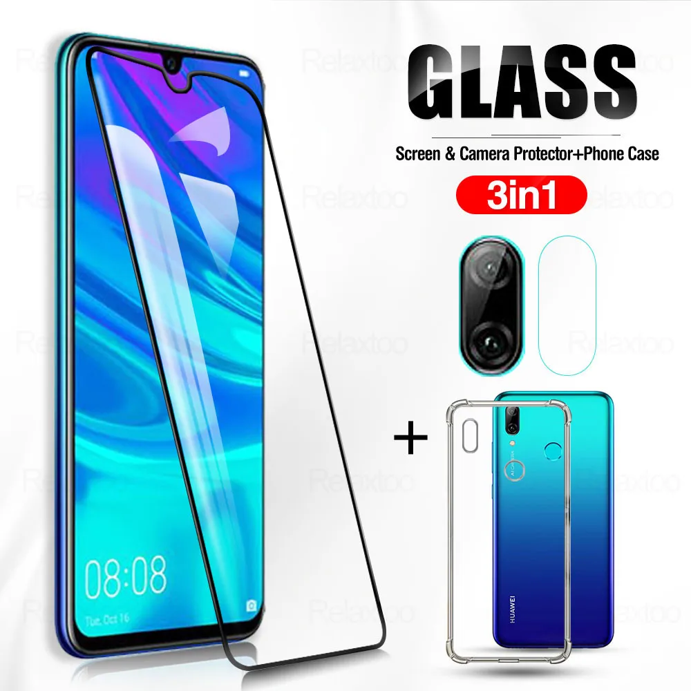 3in1 чехол camera glass+airbag case for huawei p smart 9 2019 soft clear anti-shock phone cases psmart9 psmart fundas cover | Мобильные