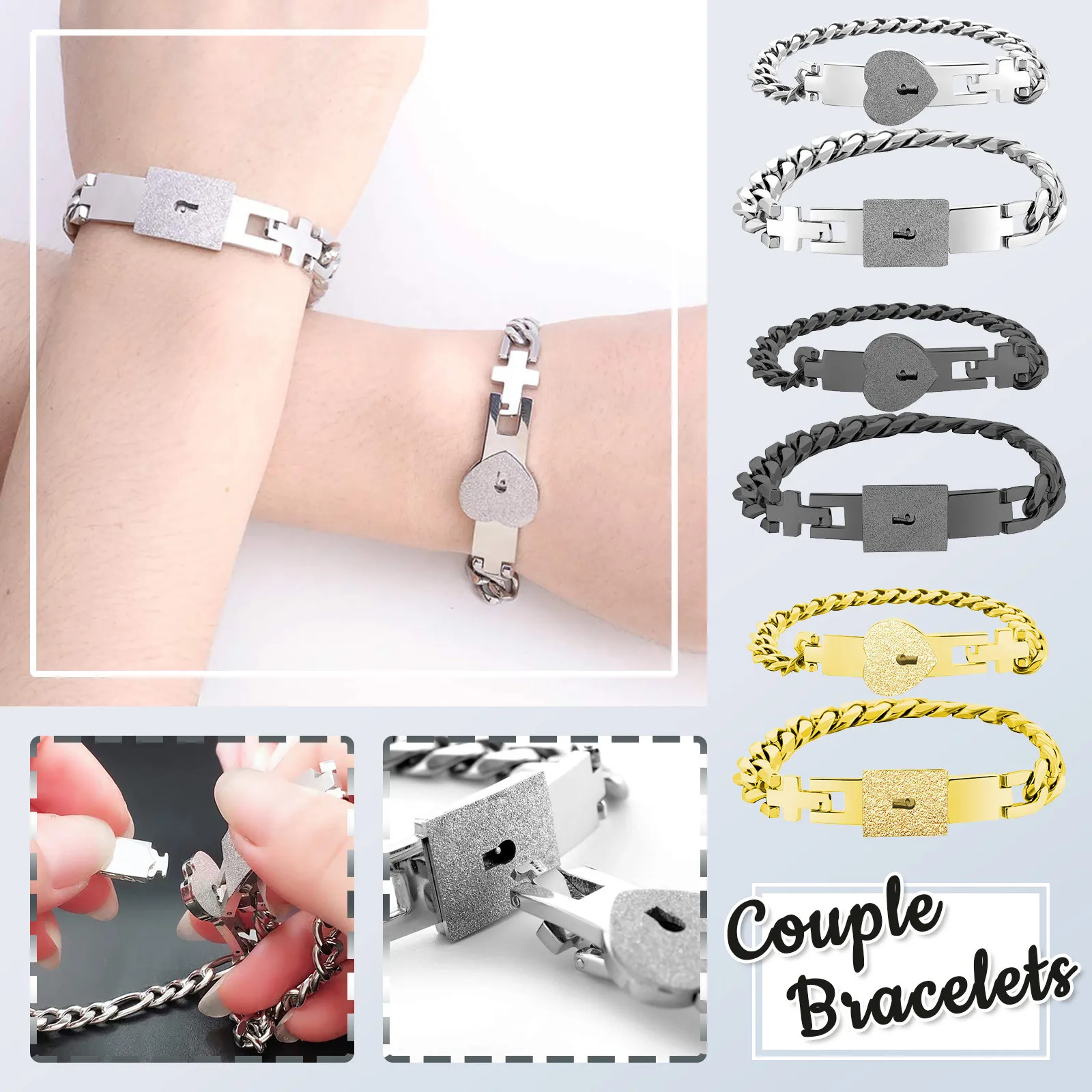 

Fashion Creative Couple Bracelet Love Lock Titanium Steel Bracelet Key Set Friend lovers bracelets Charm Bangle Valentines Day
