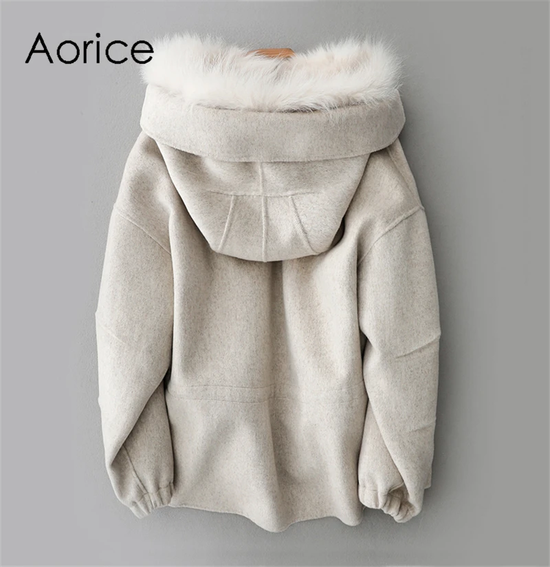 Aorice ZY18703 женское теплое шерстяное пальто из натуральной шерсти Женская кроличий мех подкладка Лисий меховой воротник для отдыха осень/зима шерсть длинная верхняя одежда