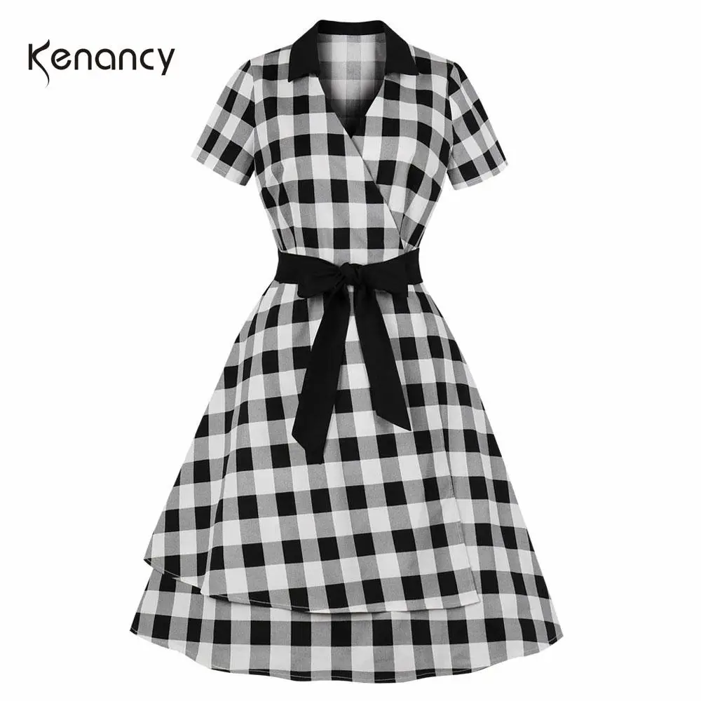 Женское винтажное платье с коротким рукавом V образным вырезом и принтом|Женские