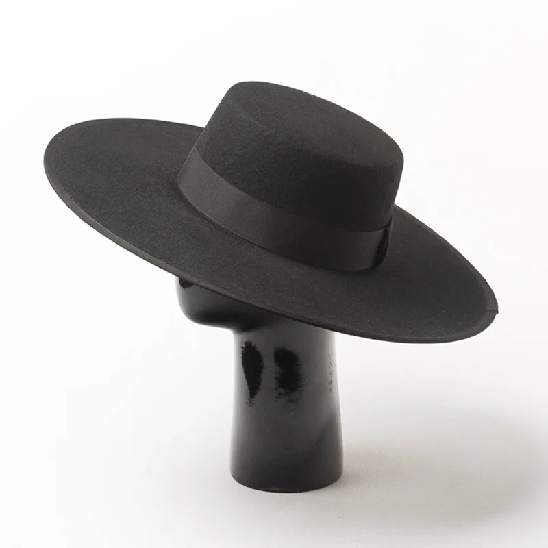 

01909-HH2523A classic winter wool black flat fashion show model fedoras hat cap men women leisure panama jazz hat