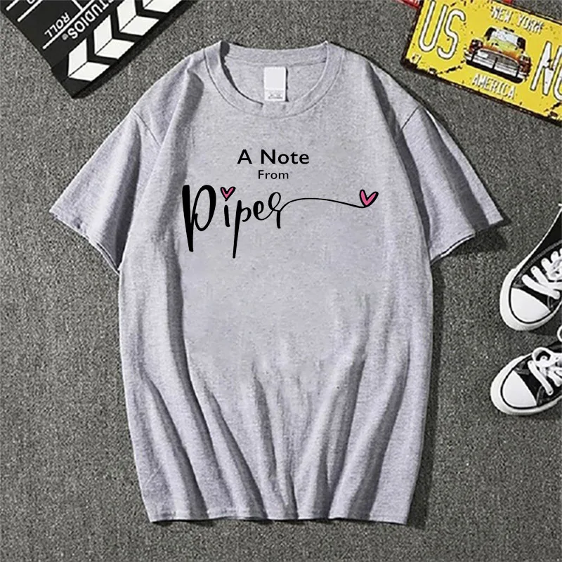 

Piper Rockelle Letter T Shirt Short Sleeve Round Neck Tee Shirt for Women