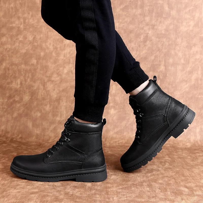 Роскошные теплые мужские зимние ботинки из натуральной кожи плюшевые ботильоны