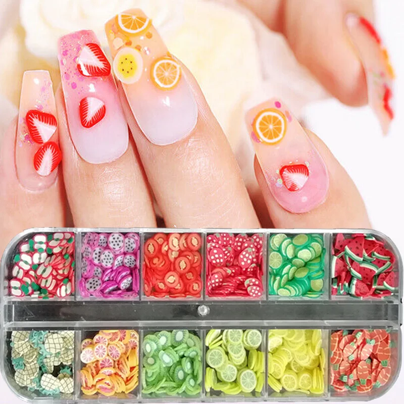 3D наклейки для ногтей с мелкими кусочками фруктов и цветов полимерная глина
