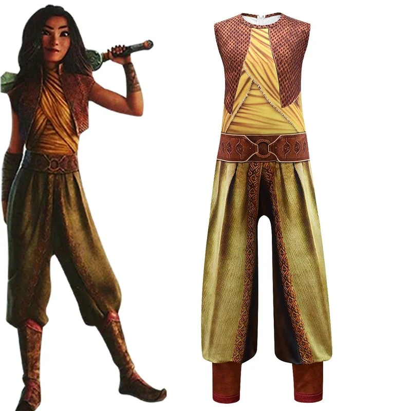 

New Movie Raya and The Last Dragon Kids Cosplay Legend Halloween Costume Raya Bodysuit Fancy Set Children Performance Costume