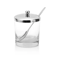 kitchen sugar pots transparent stainless steel glass spice pepper salt shakers storage bottle with spoon