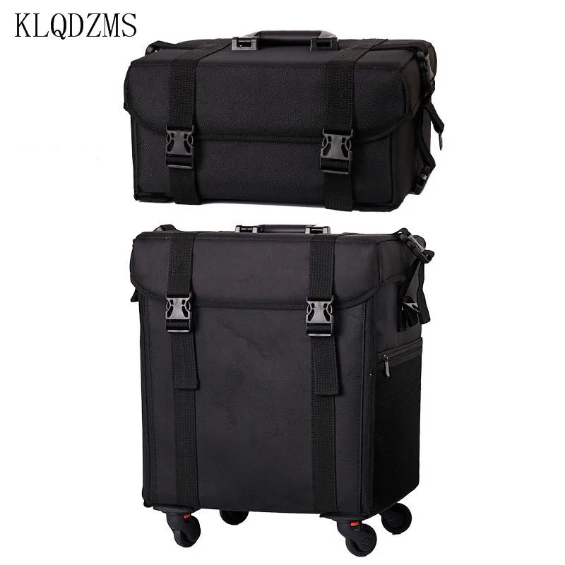 KLQDZMS Large Capacity Trolley Bag Storage Box Ladies Cosmetic Case On Wheels Suitcase Manicurist Multifunction Cosmetic Bag