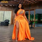 Aso Ebiафриканские оранжевые платья для выпускного вечера, сексуальные вечерние платья на одно плечо с блестками и оборками, вечерние платья с высоким разрезом