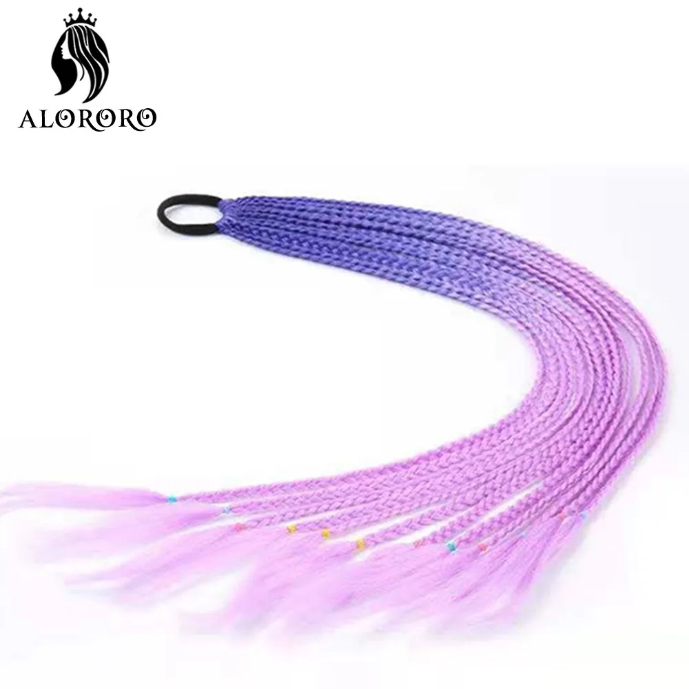 Synthetic Ponytail Hair Extensions 24 Inch zizi Braid Ponytail Black Purple Pink Hairpiece Ponytail Kids Hair for Braids