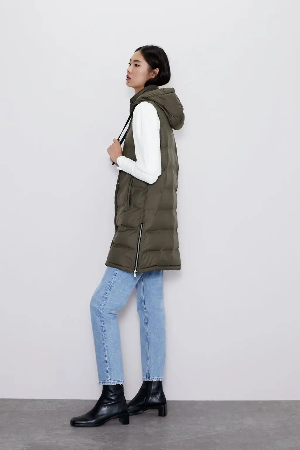 Autumn and Winter ZA New Fashion Cotton Vest Women Collar Hooded Zipper Pocket Sleeveless Casual Loose Warm Cotton Vest Coat