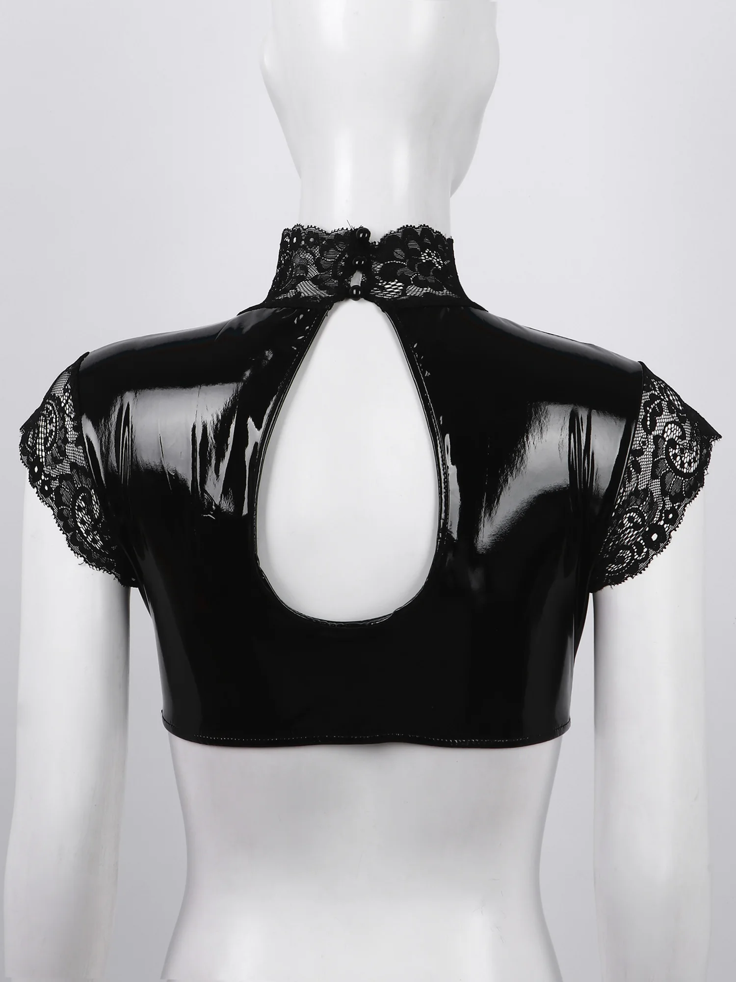 

Womens Erotic Lingerie Tank Tops with Nipple Bust Open Vest Wet Look Patent Leather High Neck Sleeveless Open Bust Sexy Crop Top