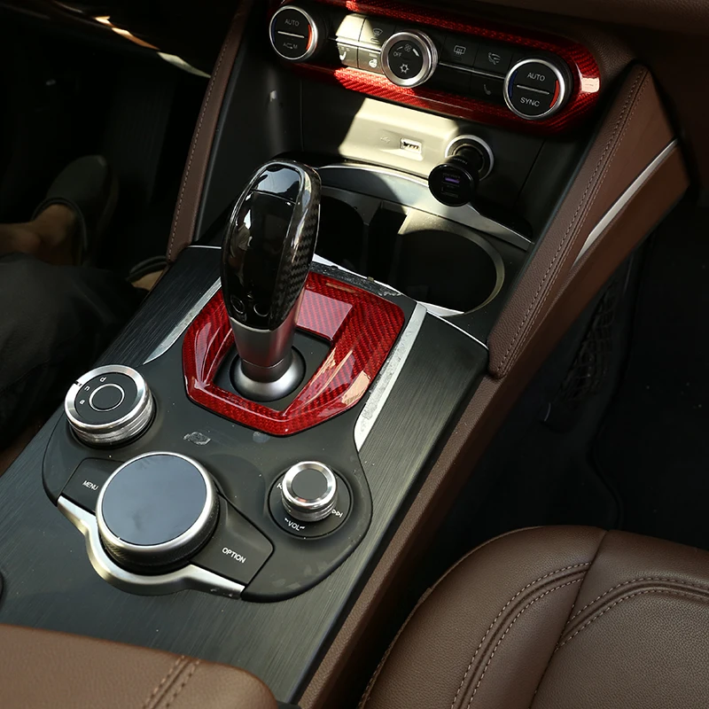 

Красное реальное углеродное волокно для Alfa Romeo Giulia Автомобильная центральная консоль панельная Накладка для коробки передач Trim для Alfa Romeo Stelvio 2017 2018 2019
