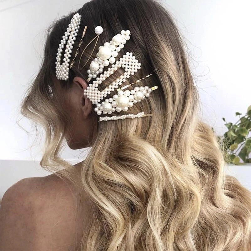 Женская заколка для волос в Корейском стиле жемчужная с кристаллами аксессуар
