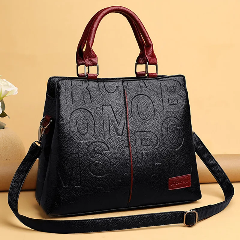

Роскошные качественные кожаные сумки на плечо, женские модные дизайнерские сумки с надписью, женская черная вместительная Портативная Сум...