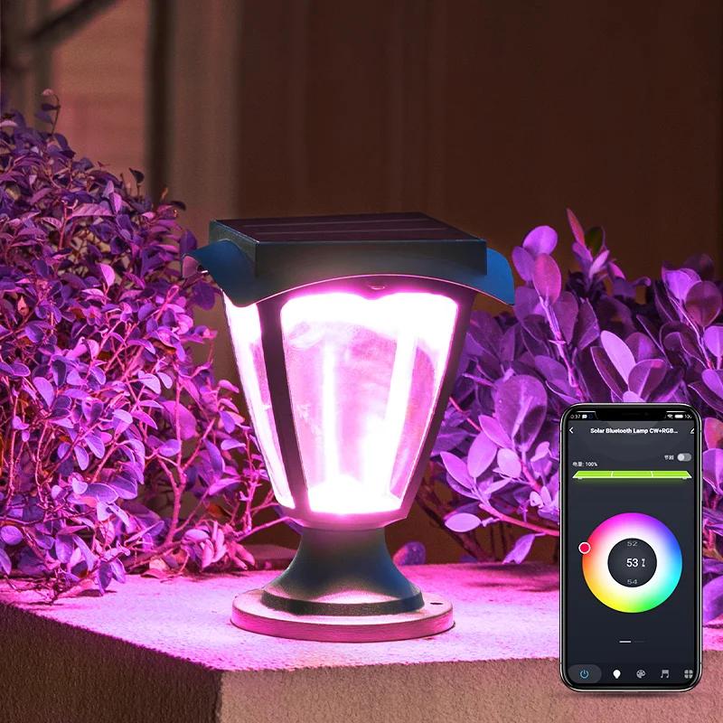 

Solar Pillar Outdoor Light Gate Post Lamp Tuya Smart APP Control Aluminum Waterproof RGB Color Garden Pathway Lighting