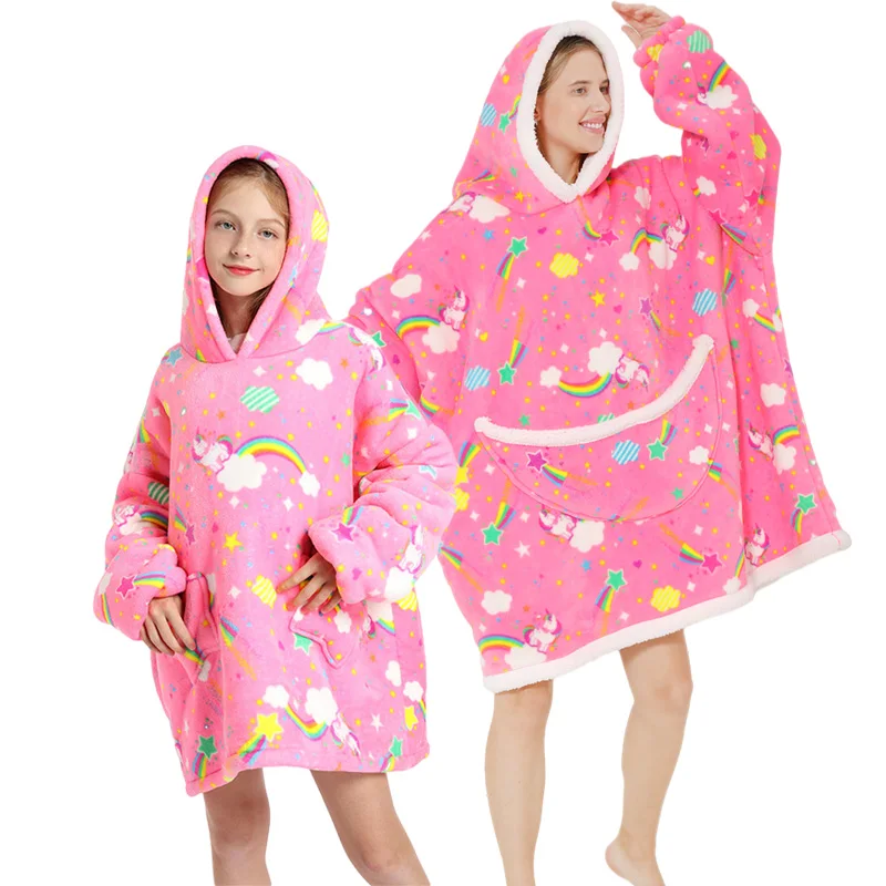 

Oversized Family Matching Homewear Plush Fleece Sherpa Blanket Unicorn Girls Sleepwear Avocado Homewear Flannel Hooded Blankets