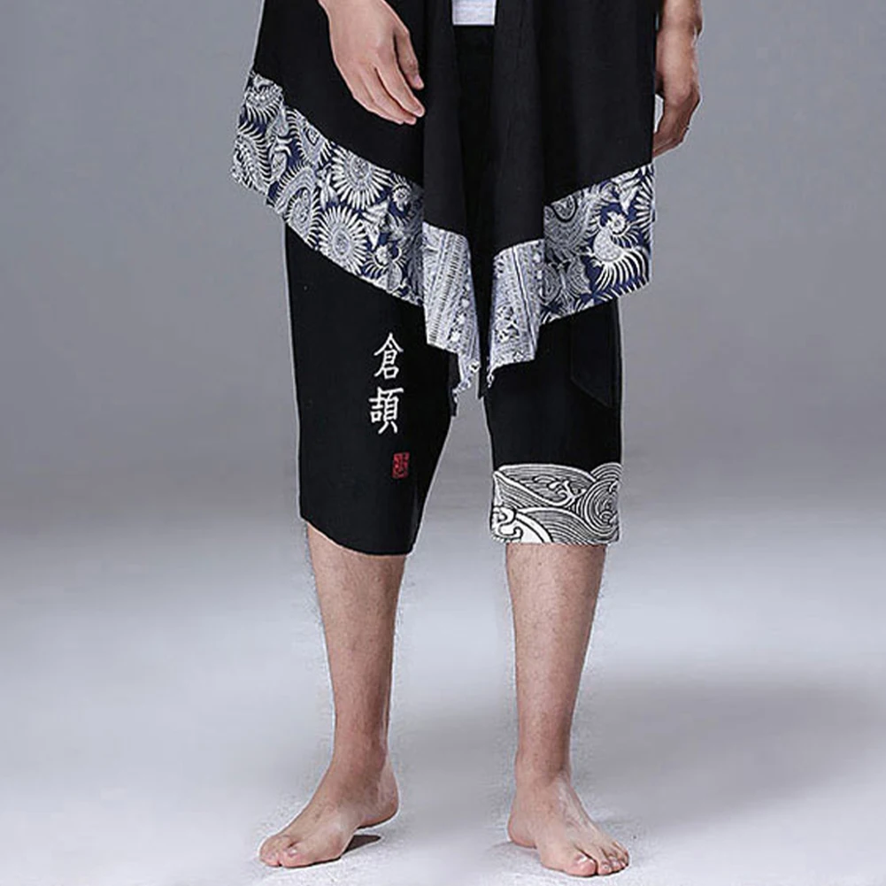 

2021 Baggy Cotton Linen Harem Pants Men Hip-hop Wide Leg Trousers Cropped Trousers Loose Casual Straight Pants with Zipper