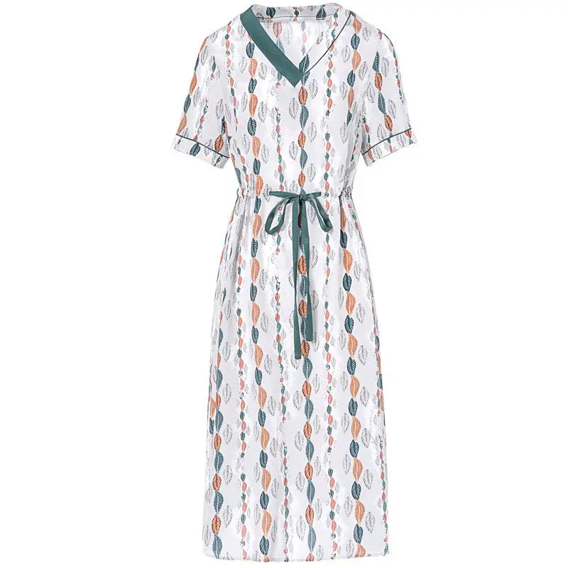 

High Grade Real Mulberry Silk Dress 2021 Summer New Sashes V-neck Light Mature Wind Fashion Dress
