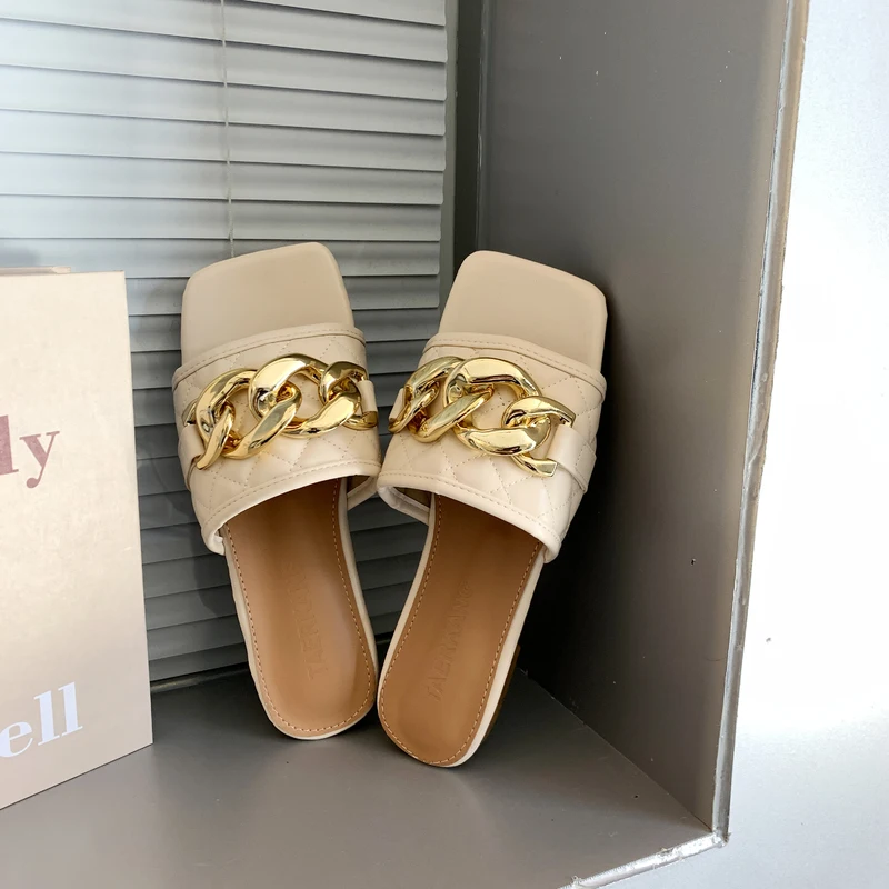 

Shoes Women Slippers Flat Shale Female Beach Square Toe Luxury Slides Pantofle Low Soft Sabot Designer Summer 2021 Rome PU Rubb