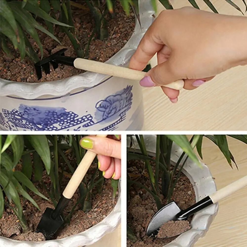 

3 Pcs/set Mini Spade Shovel Harrow Flowerpot Tools Potted Plants Maintenance Wooden Handle Plant Soil Shovels Gardening Tools