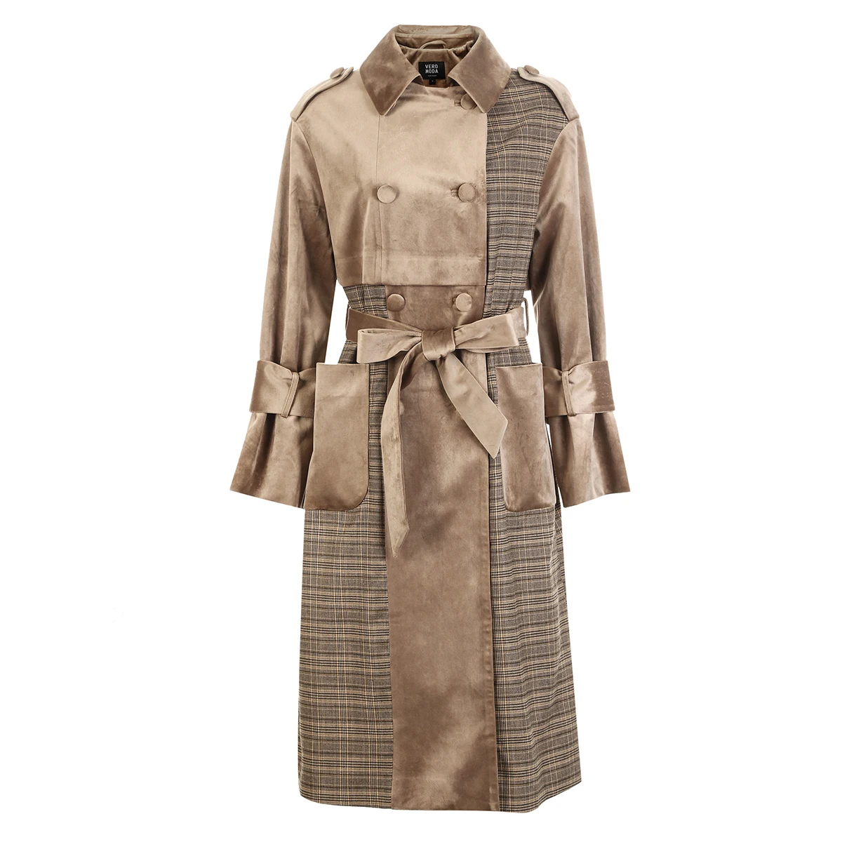 Vero Moda бархатный двубортный плащ в клетку кофта куртка женская| 318409507|Женские